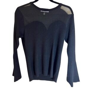 Sioni Milano Black‎ Sweater Mesh Chest Flare Sleeve, Size Medium